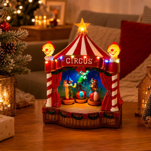 Circo navideño decorativo con led, movimiento y música, alimentación usb en poliresina 17,5x14,5x24 cm