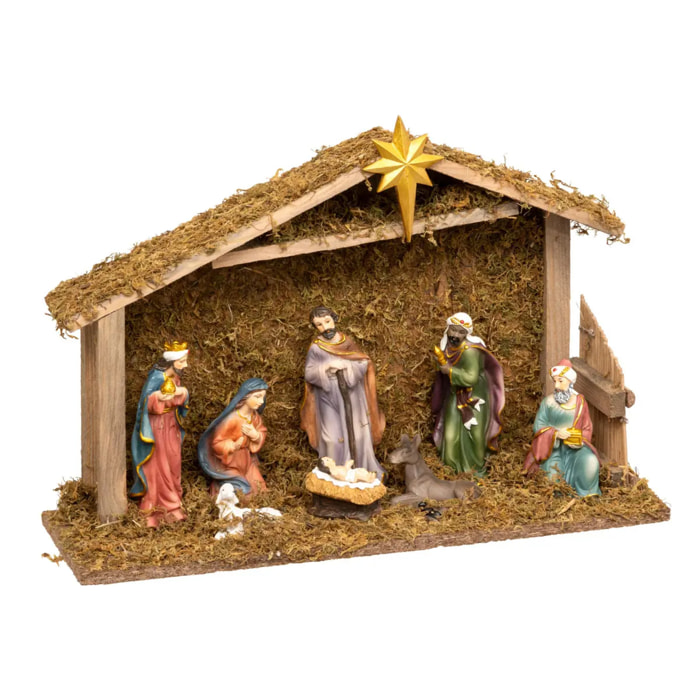 Crèche de Noël avec 8 santons 35x23,5cm résine