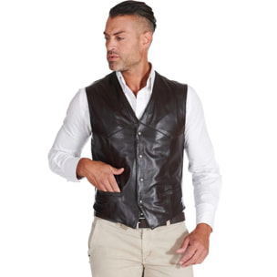 Gilet in pelle naturale testa di moro stile classico