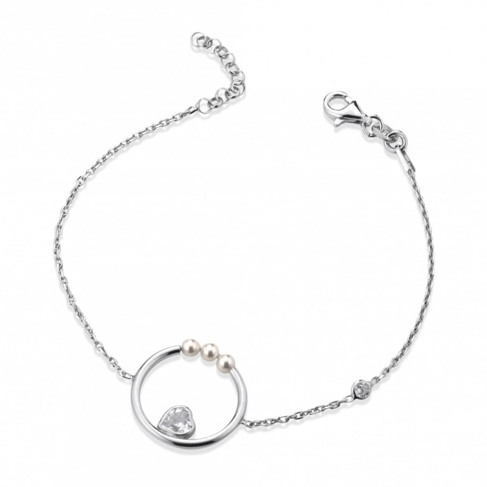 Bracciale FuJiko Perle Argento Cuore Pietre Bianche