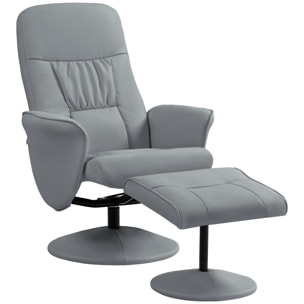 Fauteuil relax inclinable pivotant style contemporain avec repose-pied revêtement synthétique gris