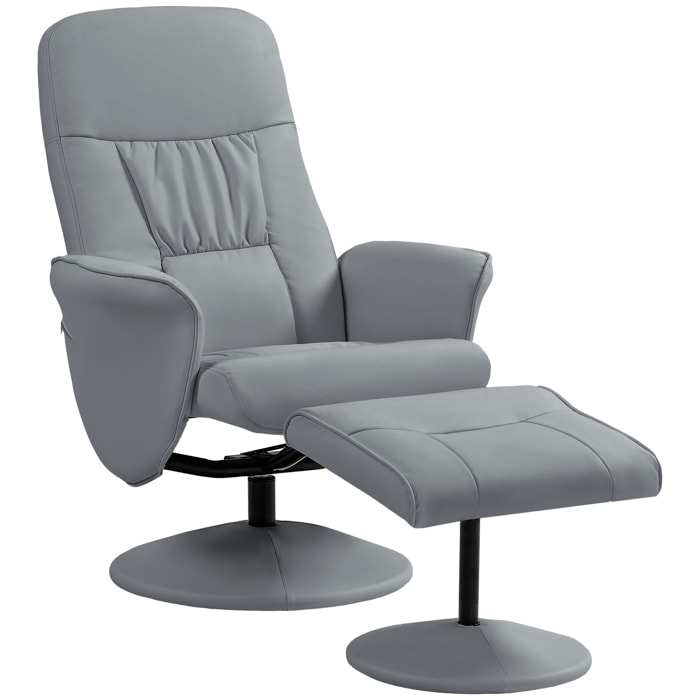 Fauteuil relax inclinable pivotant style contemporain avec repose-pied revêtement synthétique gris