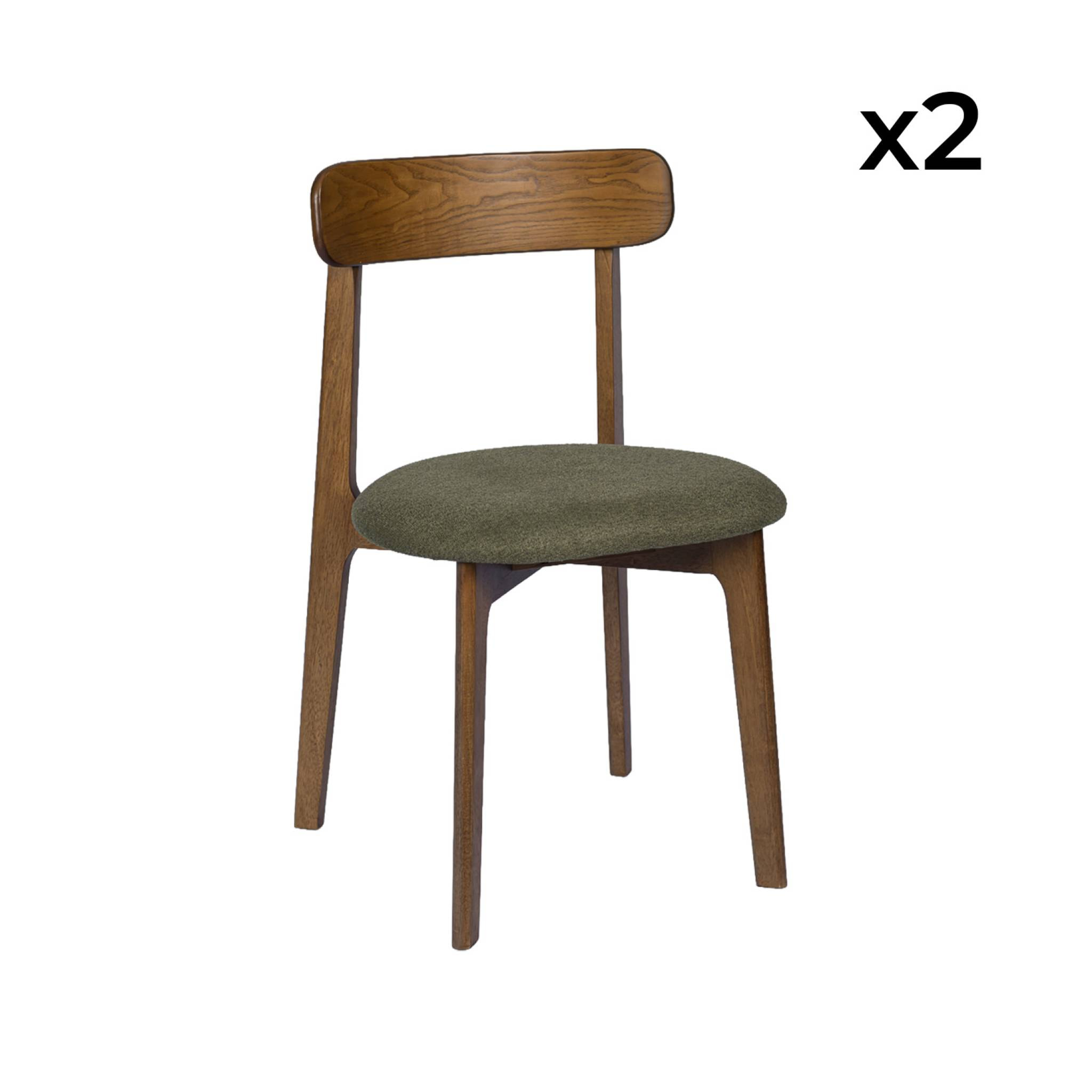 Chaise vintage bois d'hévéa teinte noyer et tissu texturé (lot de 2) VICTOIRE