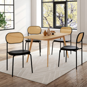 Chaises Clarisse noires et dossier cannage  - lot de 4
