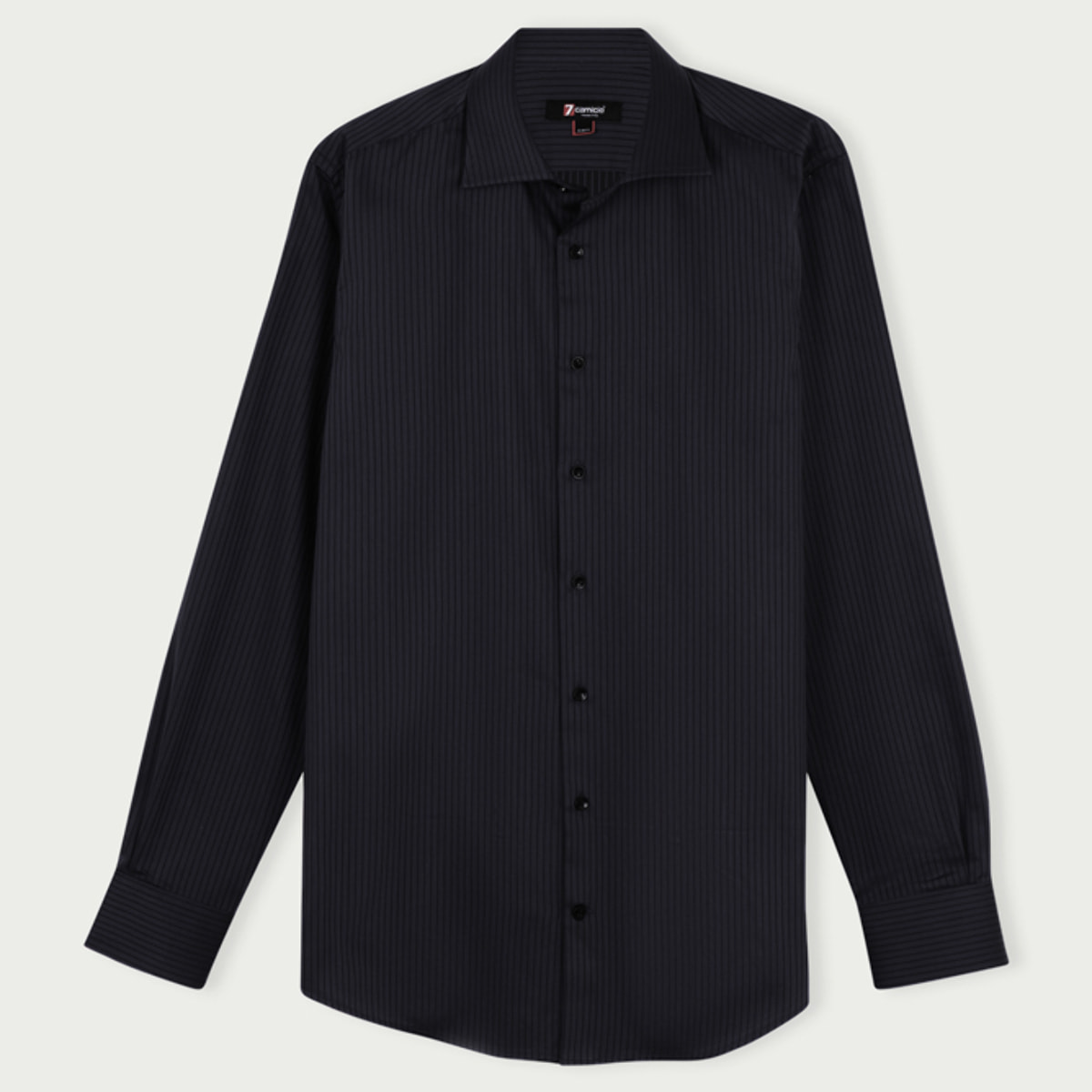 Camicia Uomo 1 Bottone Francese Slim Satin Riga Media Grigio Scuro/Nero