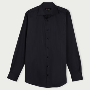Camicia Uomo 1 Bottone Francese Slim Satin Riga Media Grigio Scuro/Nero