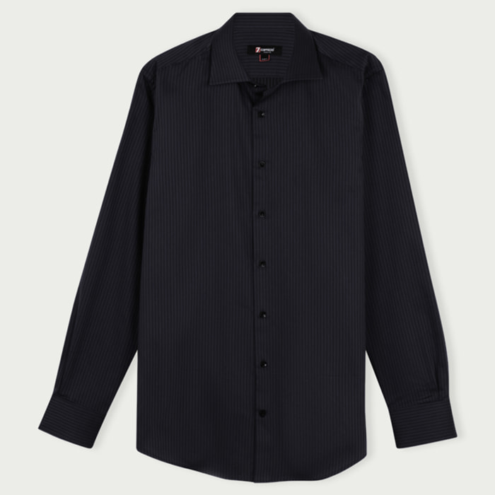 Camicia Uomo 1 Bottone Francese Slim Satin Riga Media Grigio Scuro/Nero