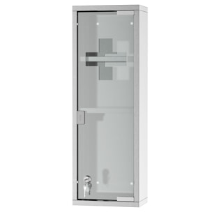 Armoire à pharmacie 2 étagères 3 niveaux 20L x 12l x 58H cm porte verre trempé symbole croix acier inox.