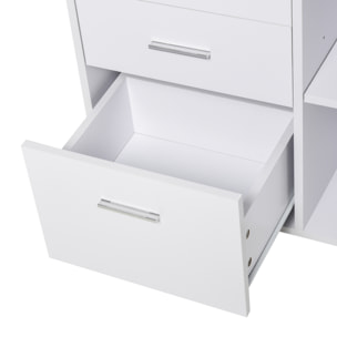 HOMCOM Support d'imprimante organiseur bureau caisson 3 tiroirs + 2 niches + grand plateau panneaux particules blanc