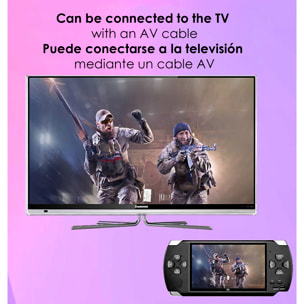 Consola de videojuegos X6 con juegos clásicos preinstalados. Reproductor multimedia con grabadora de sonido, cronómetro, calculadora y calendario.