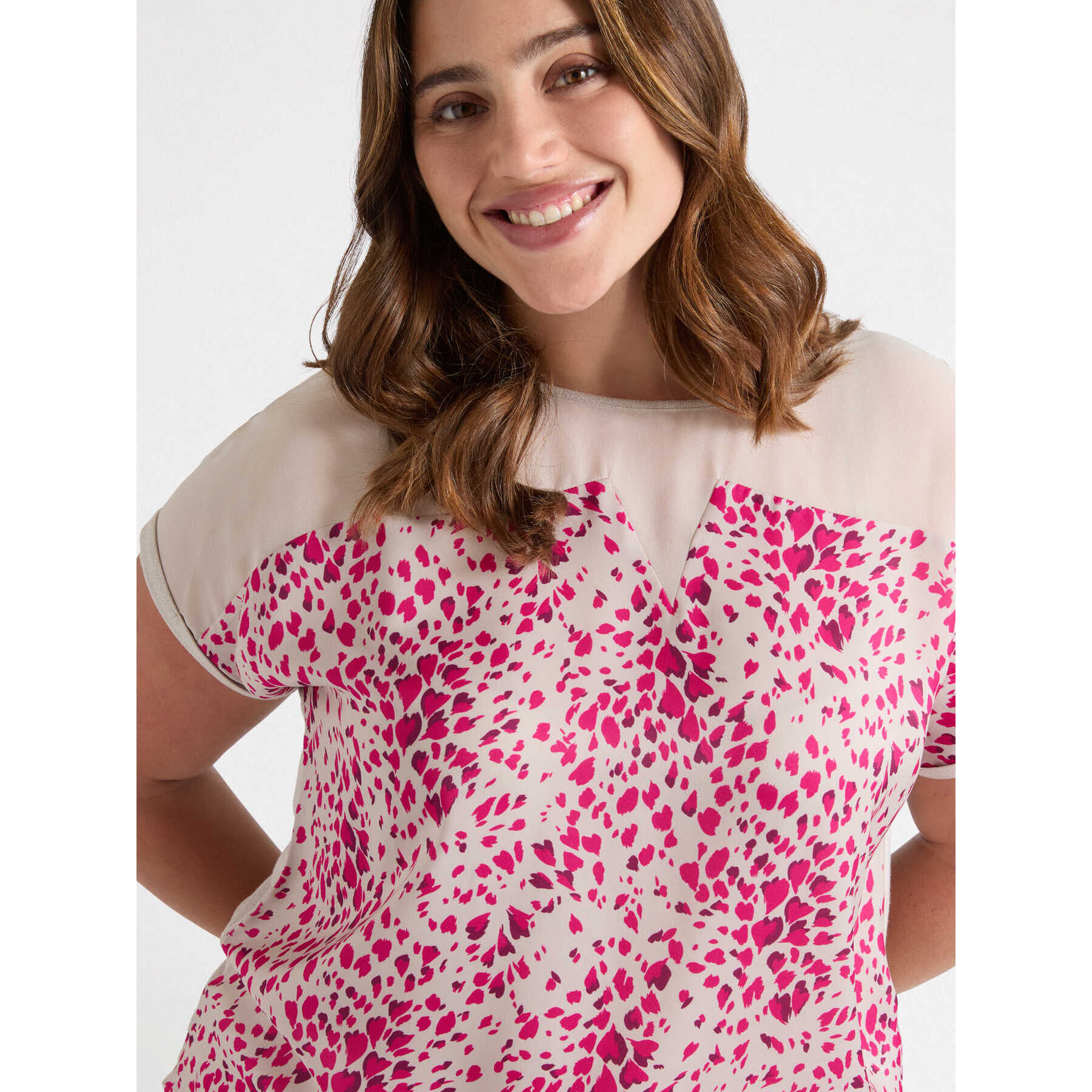 Fiorella Rubino - Camiseta de dos tejidos - Beige