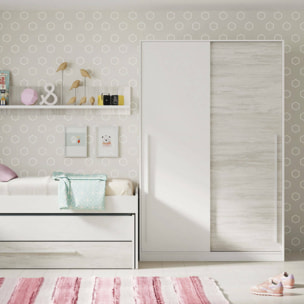 Guardaroba 2 ante Aristode, Armadio per camera da letto, Mobile con barra appendiabiti e 3 ripiani, 120x50h200 cm, Bianco anticato