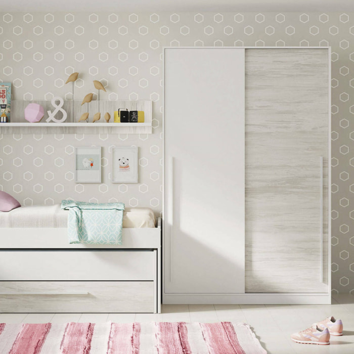 Guardaroba 2 ante Aristode, Armadio per camera da letto, Mobile con barra appendiabiti e 3 ripiani, 120x50h200 cm, Bianco anticato