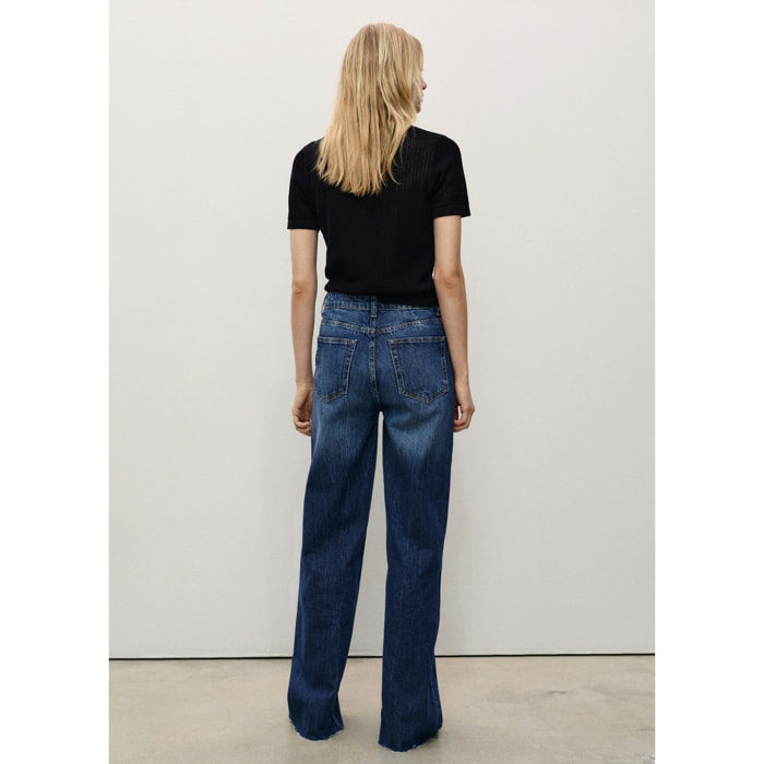 Jeans wide leg tiro alto Danila - azul marino