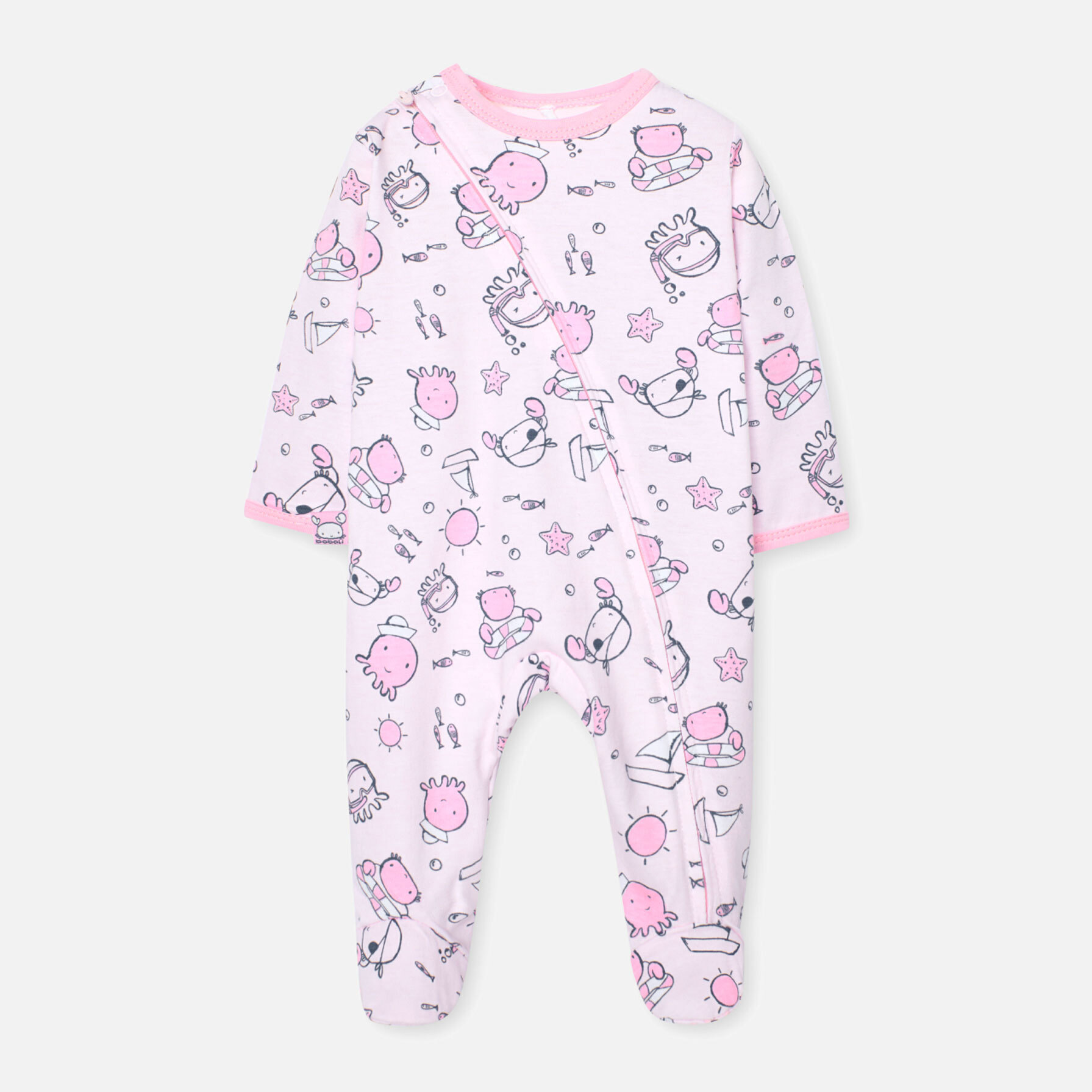 Pelele estampado recién nacido, algodón, rosa, mangas largas