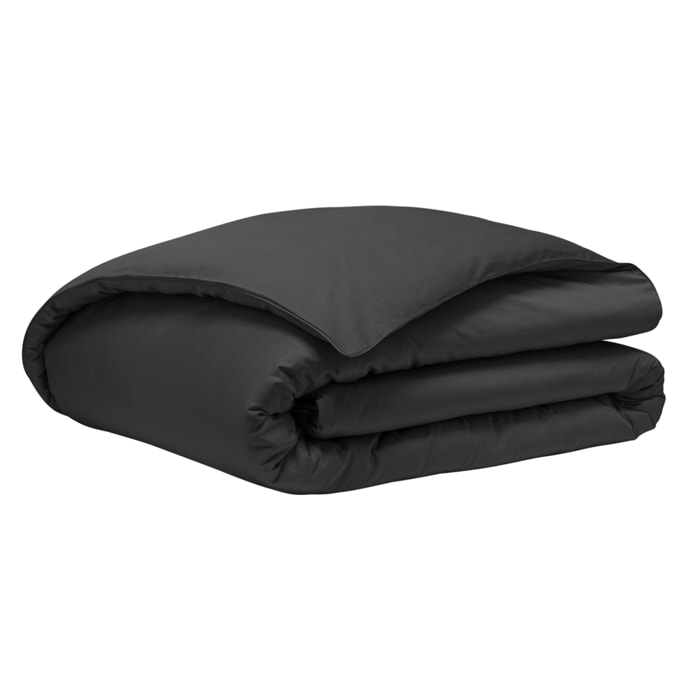 Housse de couette unie en satin de coton bio, TEOPHILE, Noir