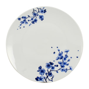 Lot de 6 assiettes plates en porcelaine blanc et bleu 26,5cm CENTAUREE