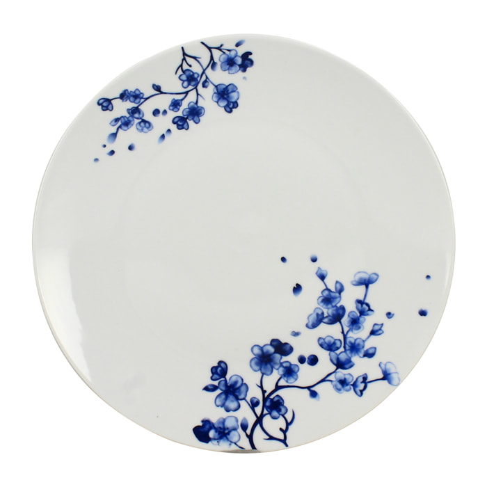 Lot de 6 assiettes plates en porcelaine blanc et bleu 26,5cm CENTAUREE