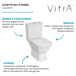 WC à poser avec bride sortie horizontale Valarte rétro avec abattant frein de chute