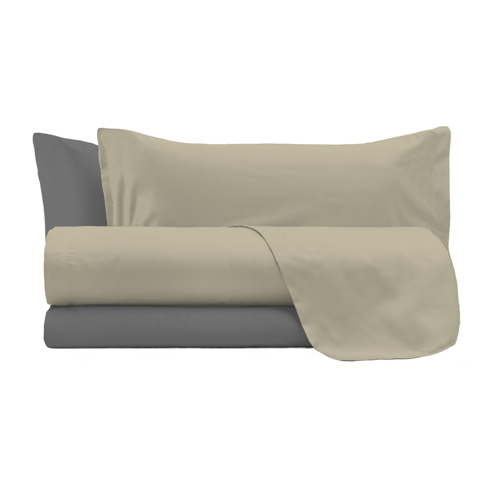 COMPLETO LETTO NATURAL COLOR, 100% Cotone, Made in Italy - TORTORA/FUMO