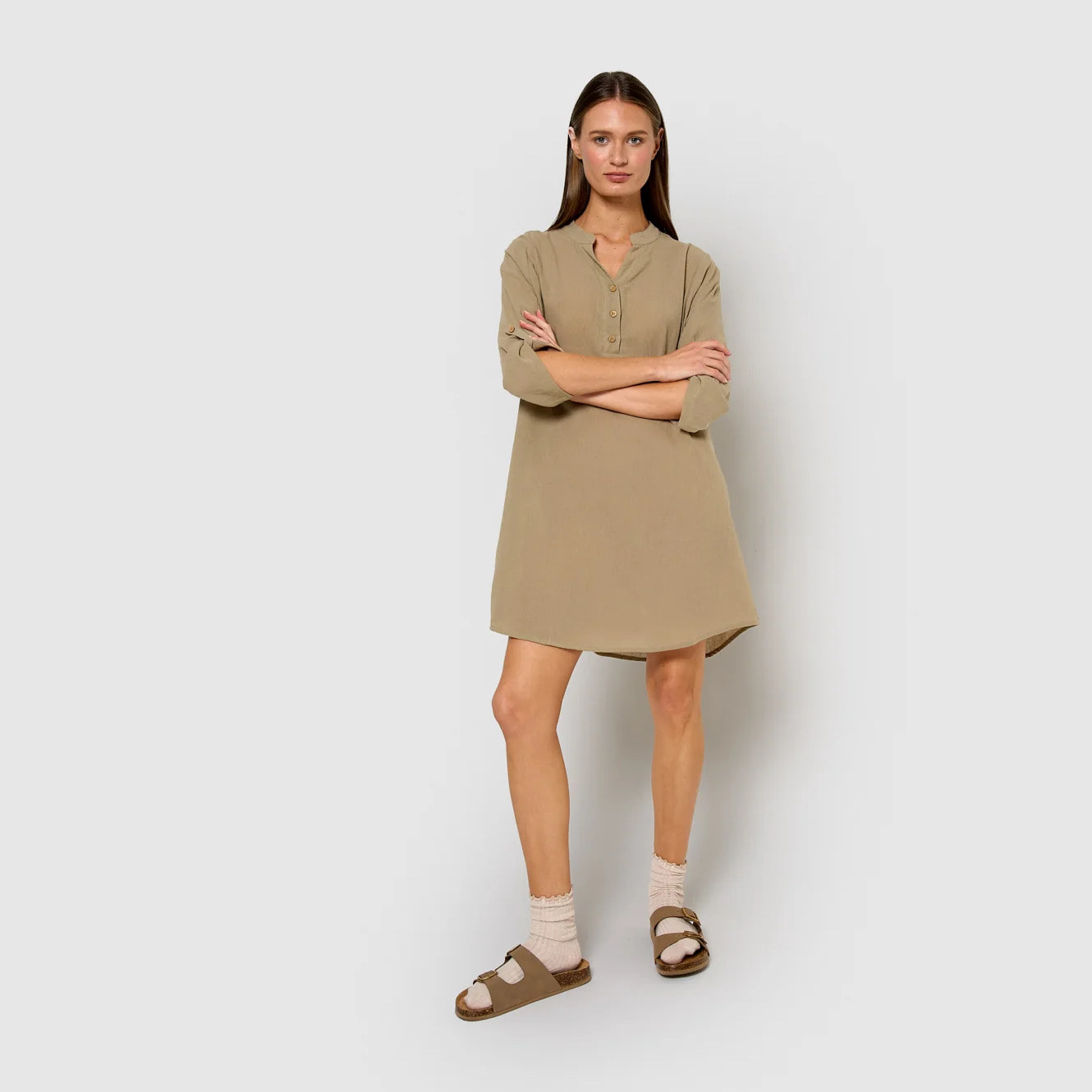 Vestido corto algodón liso cuerda