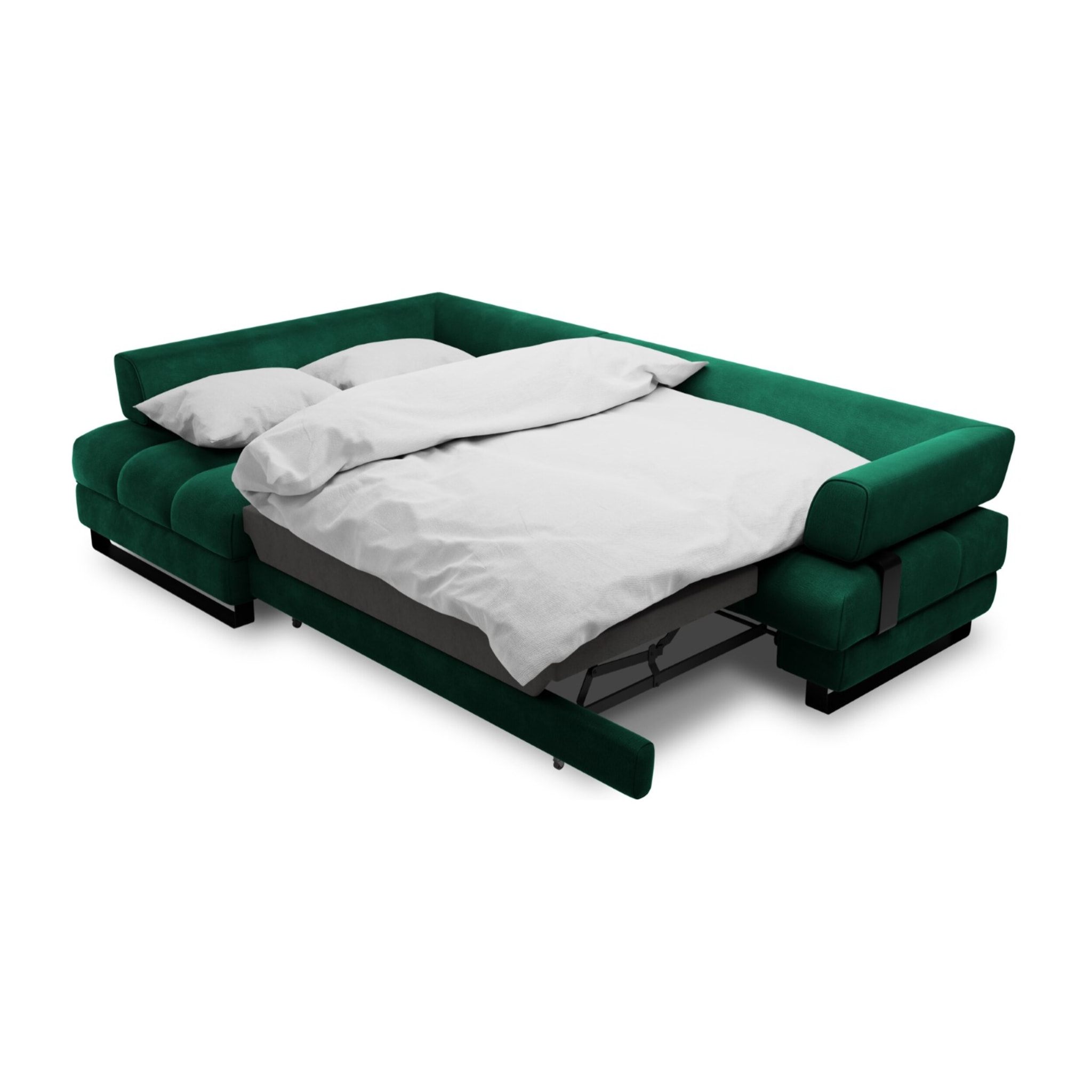 Canapé d'angle gauche convertible avec coffre de rangement "Clinton" 5 places en velours vert bouteille