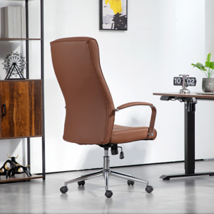 Chaise de bureau direction ergonomique réglable métal chromé synthétique marron