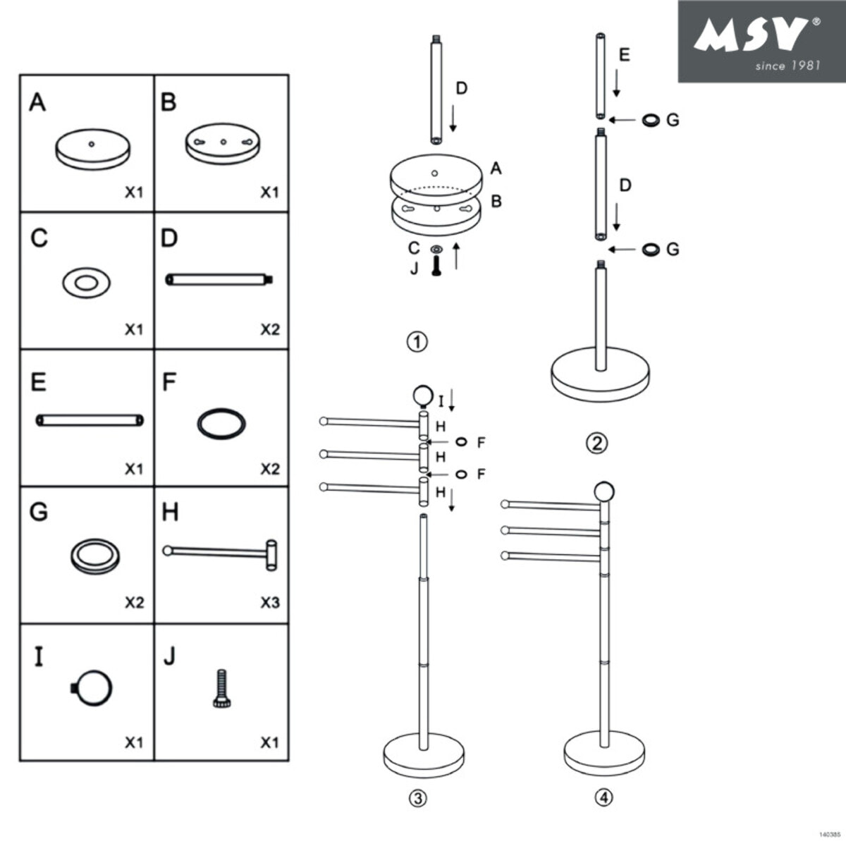 Porte Serviettes 3 branches Acier Blanc MSV