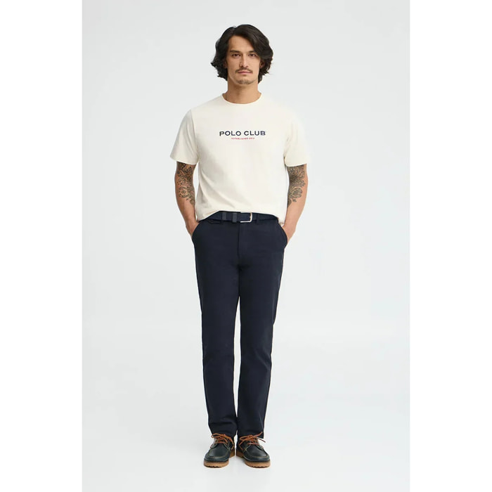 Maglietta ecrù a maniche corte con ricamo Established 2012 Polo Club