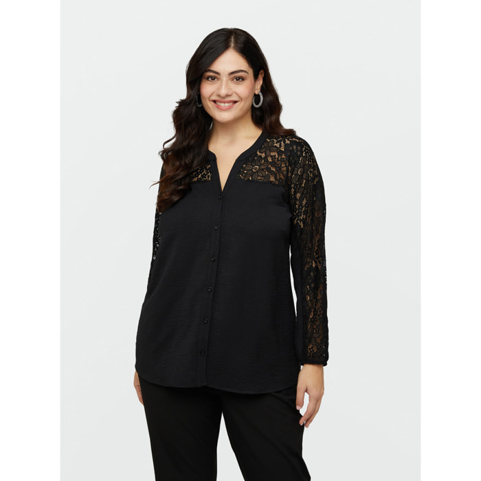 Fiorella Rubino - Camisa de raso con la parte superior de encaje - Negro