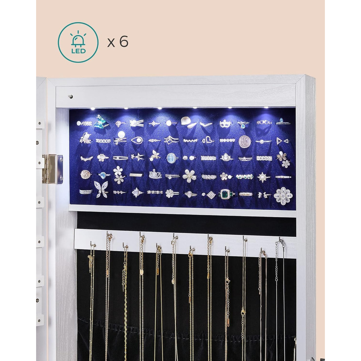 Specchiera Portagioie a Muro con Illuminazione LED e Serratura
