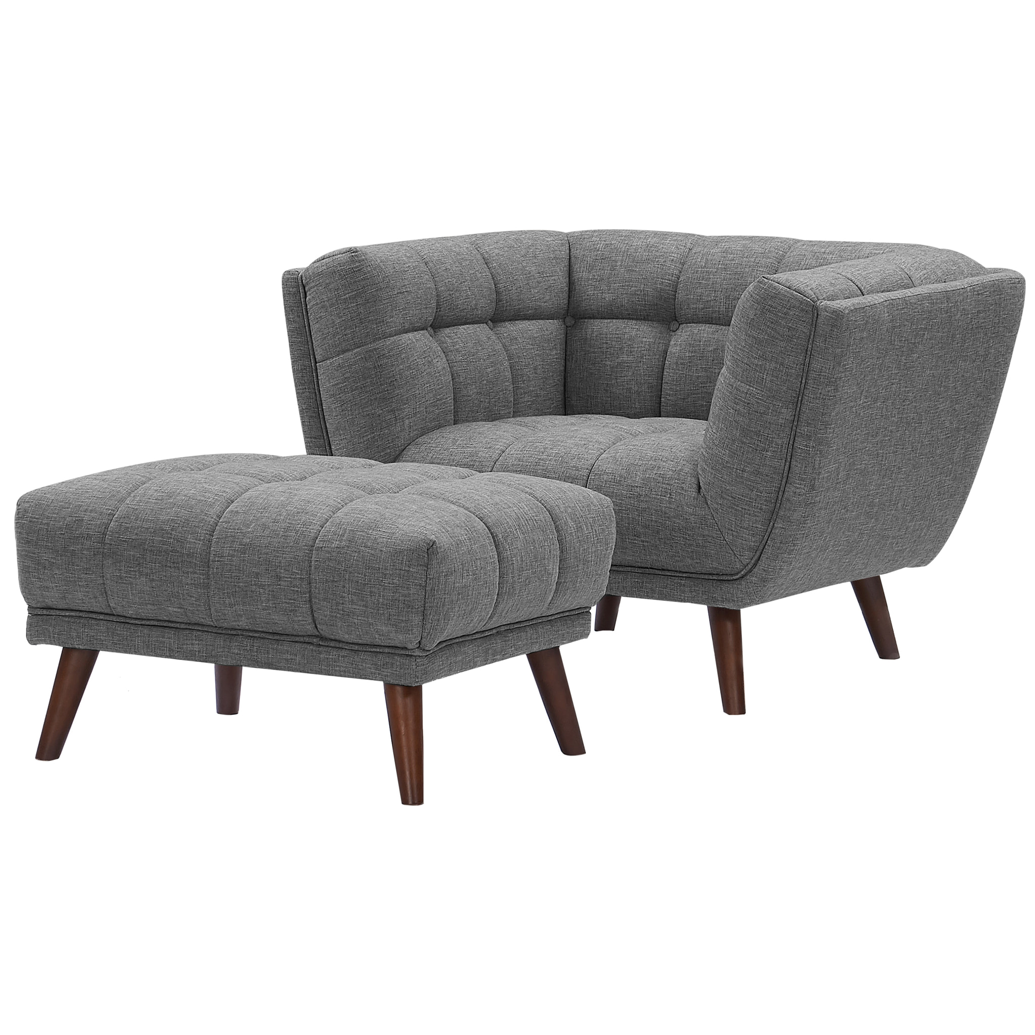 Fauteuil capitonné en tissu gris - Carmen