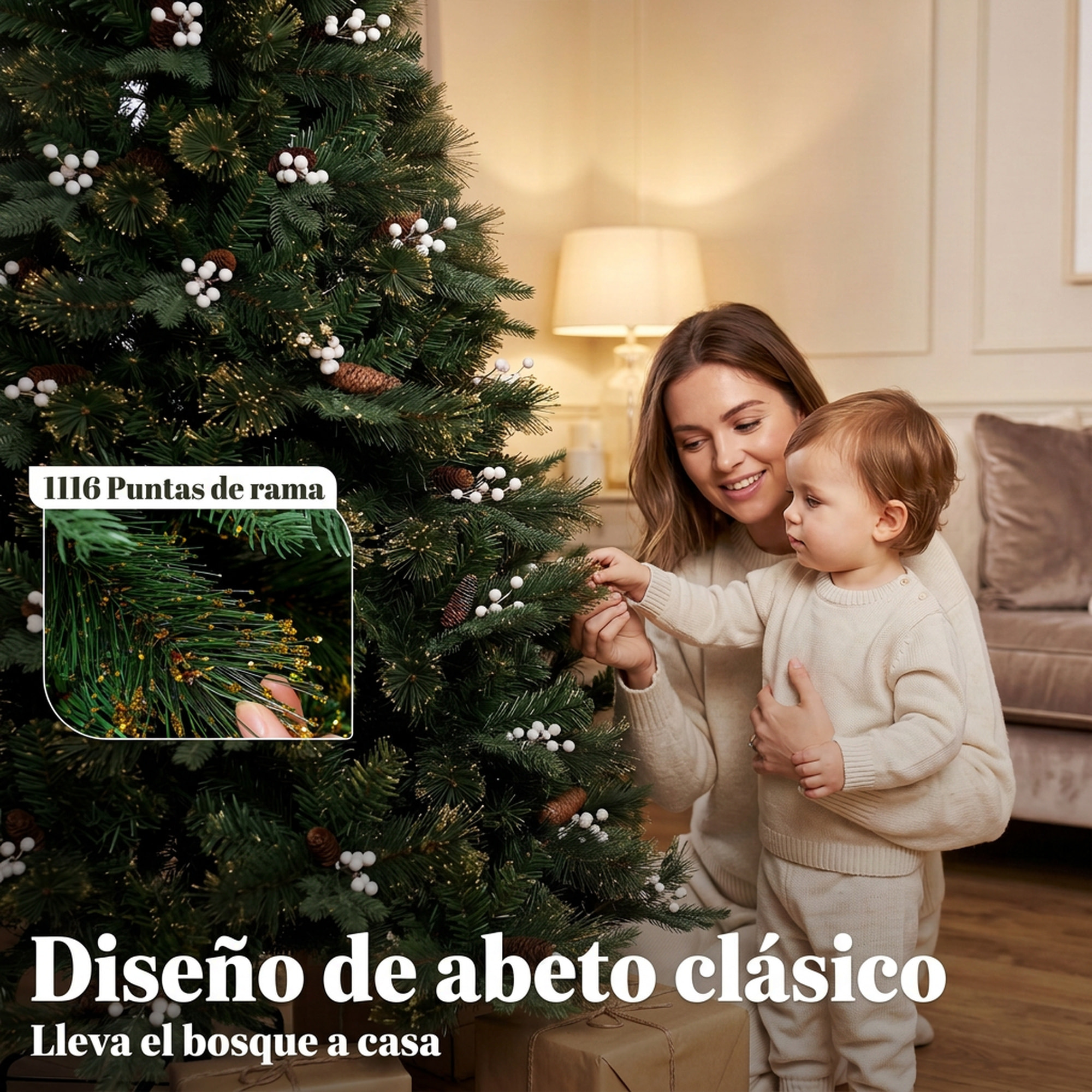 HOMCOM Árbol de Navidad 220 cm, Árbol de Navidad Artificial con 1116 Ramas y Base Metálica Plegable, Frondoso, Montaje Rápido, Sistema con Bisagras, Decoración Navideña para Salón, Interior, Verde