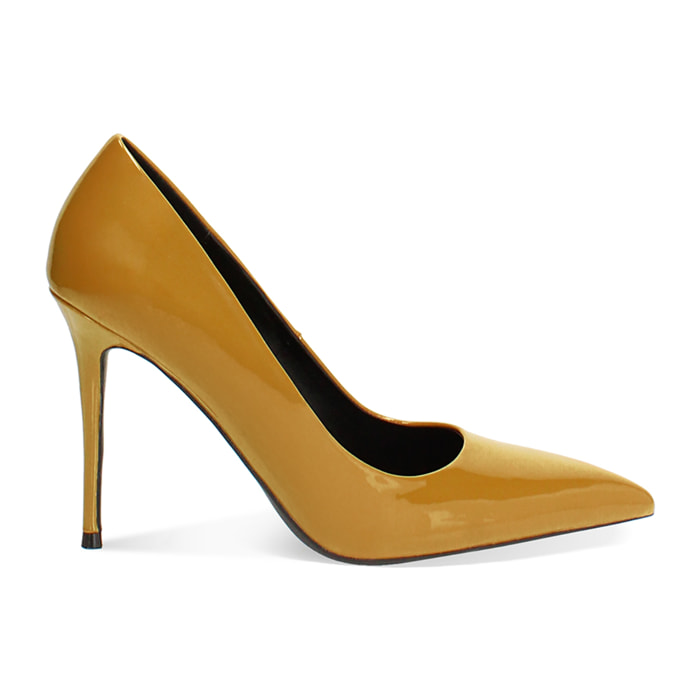 Décolleté ocra con tacco 10 cm in vernice