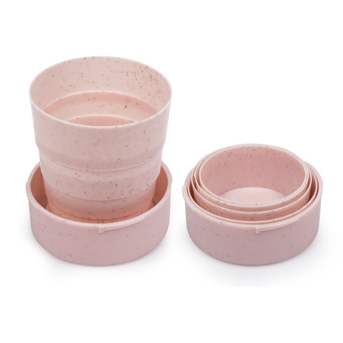 Bicchiere pieghevole in fibre naturali 130ml. Realizzato in canna di grano, con lanyard per appendere.