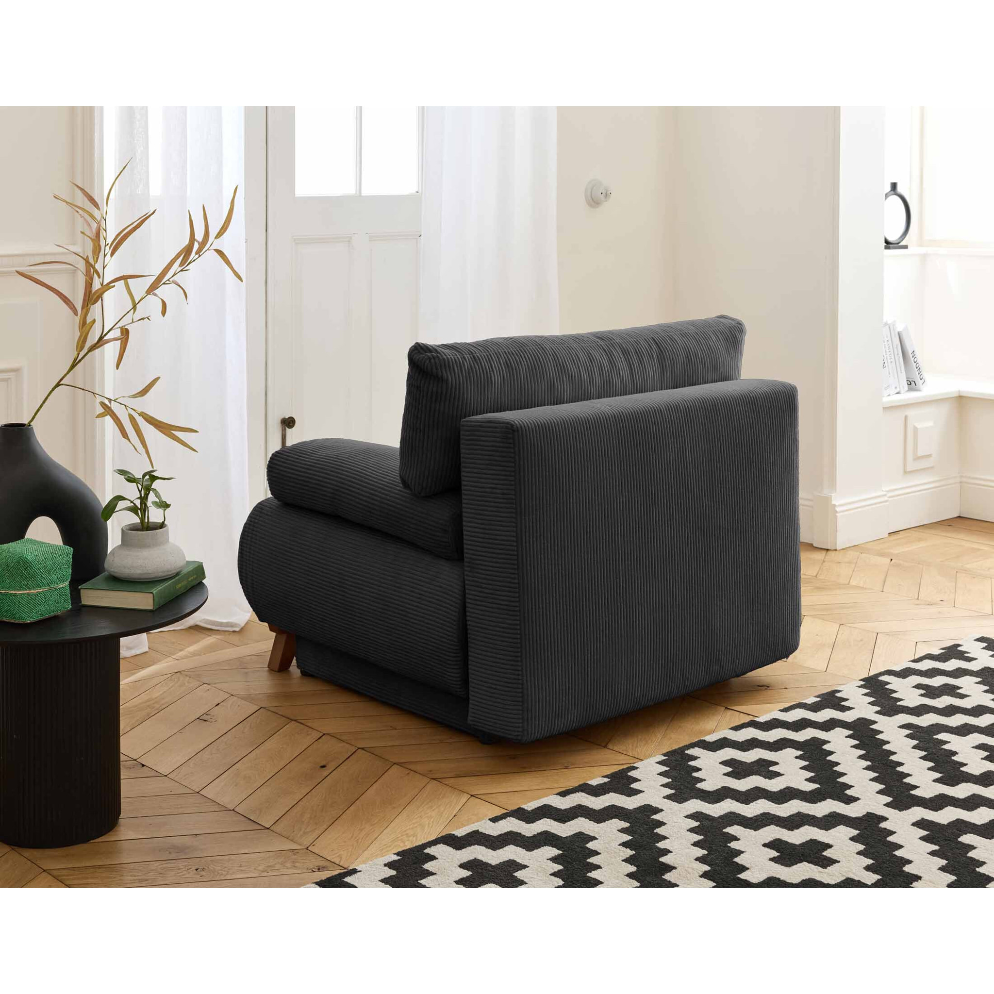 Cristal - fauteuil - convertible avec coffre - en velours côtelé - Gris foncé