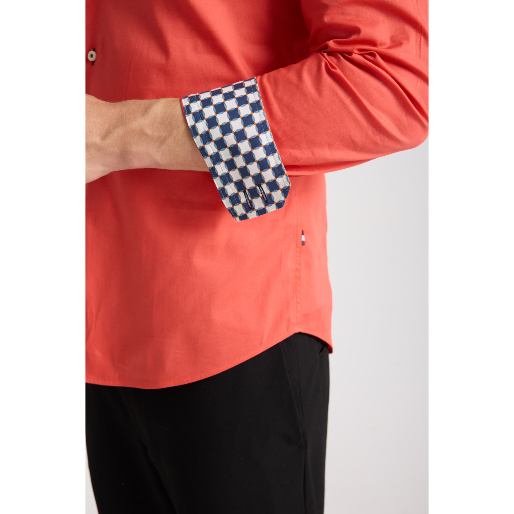 Camicia Uomo 2 Bottoni Button Down Slim Popeline Stretch Unito Corallo