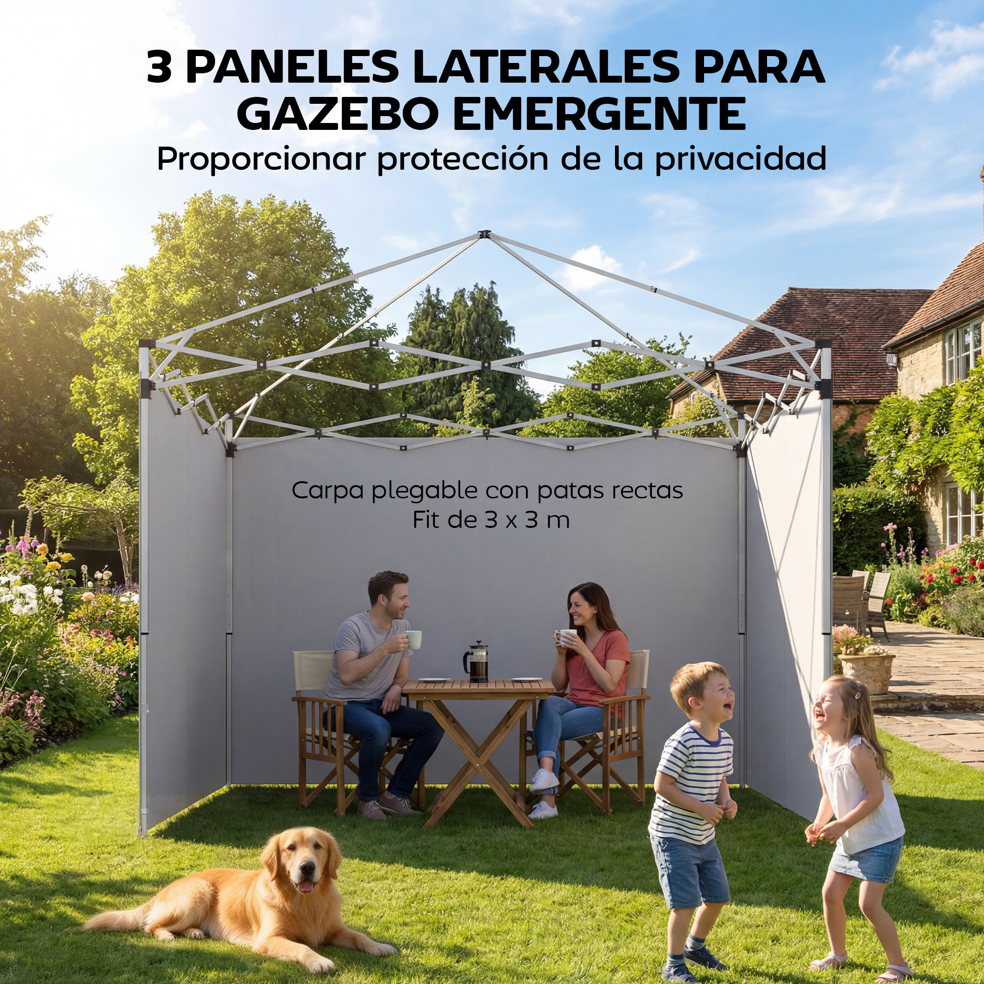 3 Paredes Laterales para Carpas de 3x3 m, Paredes Laterales de Repuesto para Cenador de Tela Oxford 210D con Cremallera, para Fiestas, 300x200 cm, Blanco