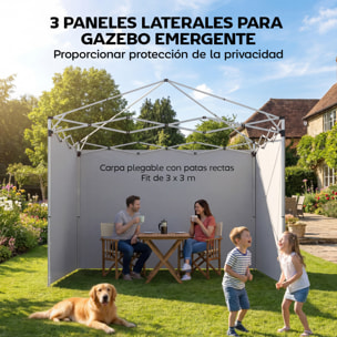 3 Paredes Laterales para Carpas de 3x3 m, Paredes Laterales de Repuesto para Cenador de Tela Oxford 210D con Cremallera, para Fiestas, 300x200 cm, Blanco