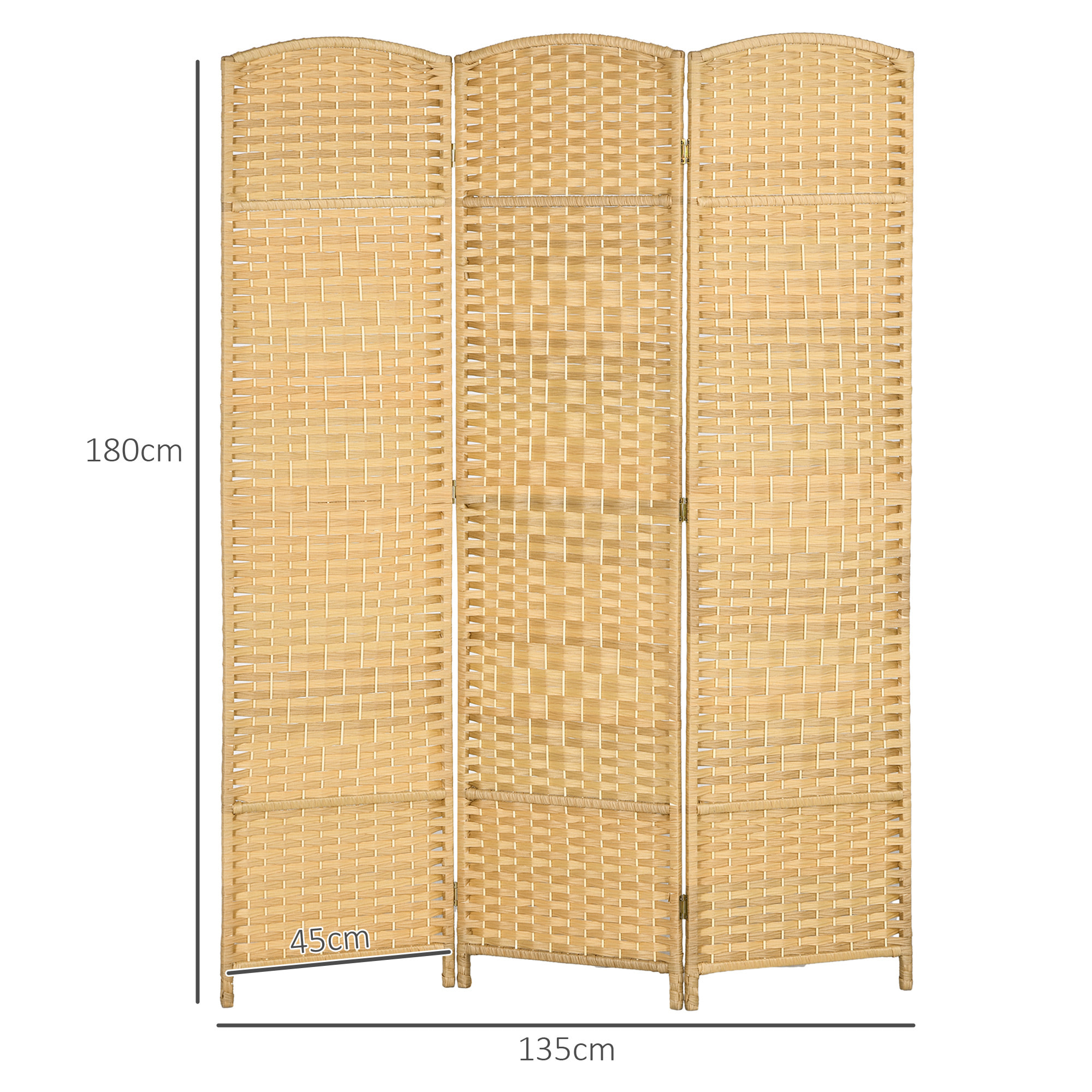 Biombo Plegable de 3 Paneles 135x180 cm Biombo Separador de Ambientes Pantalla de Privacidad de Polipropileno para Oficina Dormitorio Natural