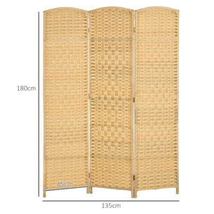 Biombo Plegable de 3 Paneles 135x180 cm Biombo Separador de Ambientes Pantalla de Privacidad de Polipropileno para Oficina Dormitorio Natural