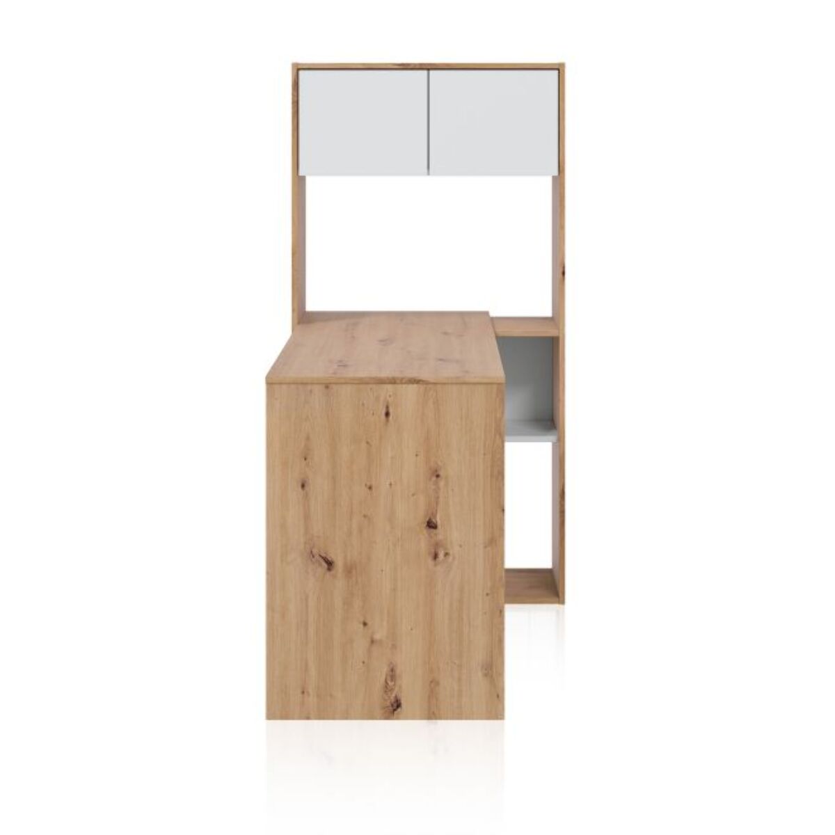 Mesa de escritorio con estantería Dess Blanco Artik (Blanco Mate) - Roble Nodi