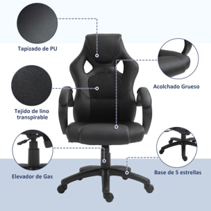 Silla de Escritorio de Oficina Ajustable en Altura Basculante Ergonómica Negro