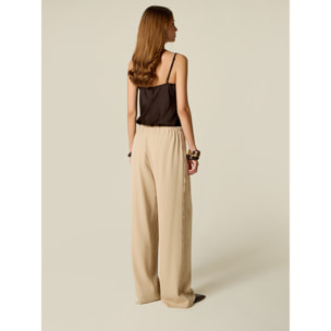 Oltre - Pantalones palazzo con detalles de encaje floral - Beige