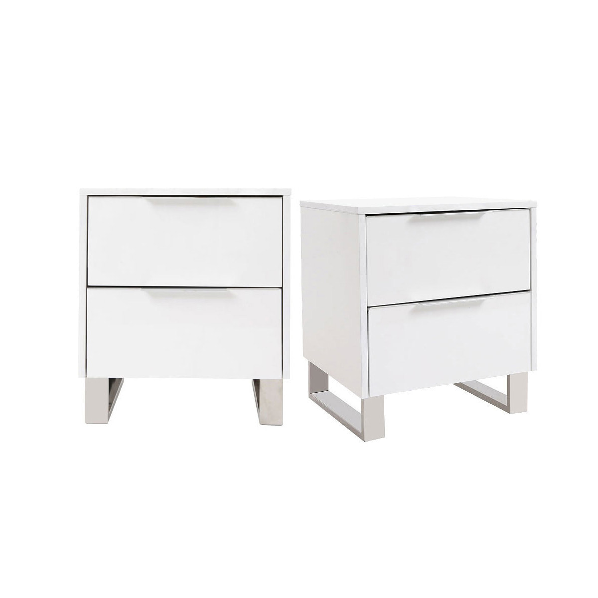 Tables de chevet design blanc laqué et métal chromé L45 cm (lot de 2) HALIFAX