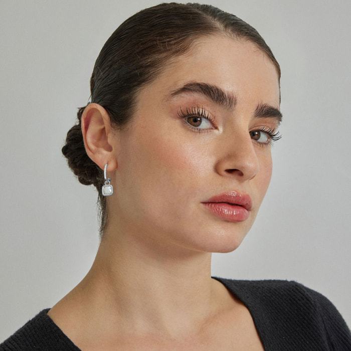 Pendientes de Cristal Blanco acabados en rodio