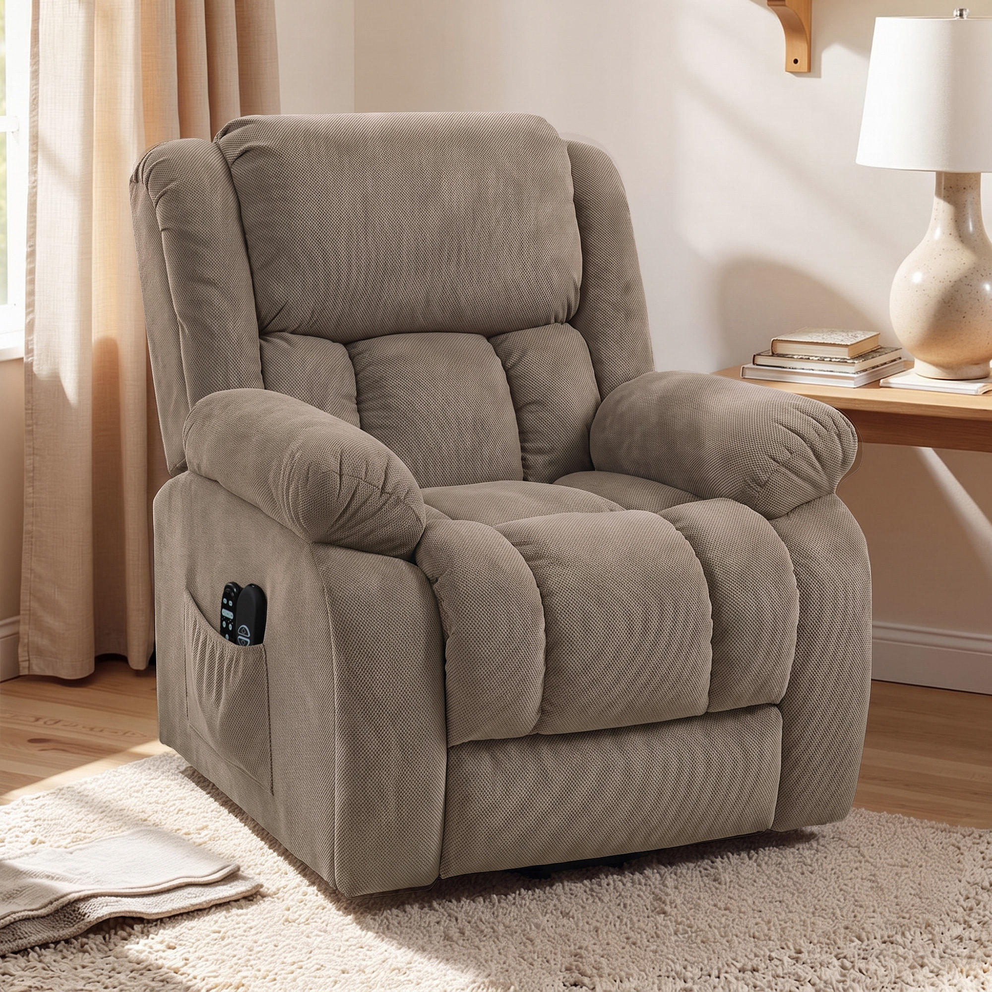 Fauteuil releveur électrique massant chauffant inclinable repose-pieds tissu café