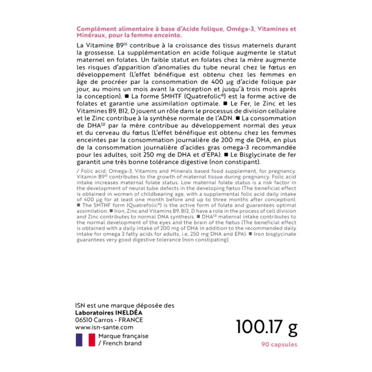 INELDEA SANTE NATURELLE - Fertilia Grossesse - Complément alimentaire à base de nutriments essentiels pour le bien-être de la femme enceinte & le développement de bébé - Cure 3 mois