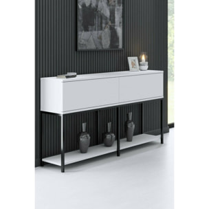 Credenza Djimsit, Buffet da soggiorno, Madia da salotto, Dispensa da cucina, 150x30h80 cm, Bianco e Nero