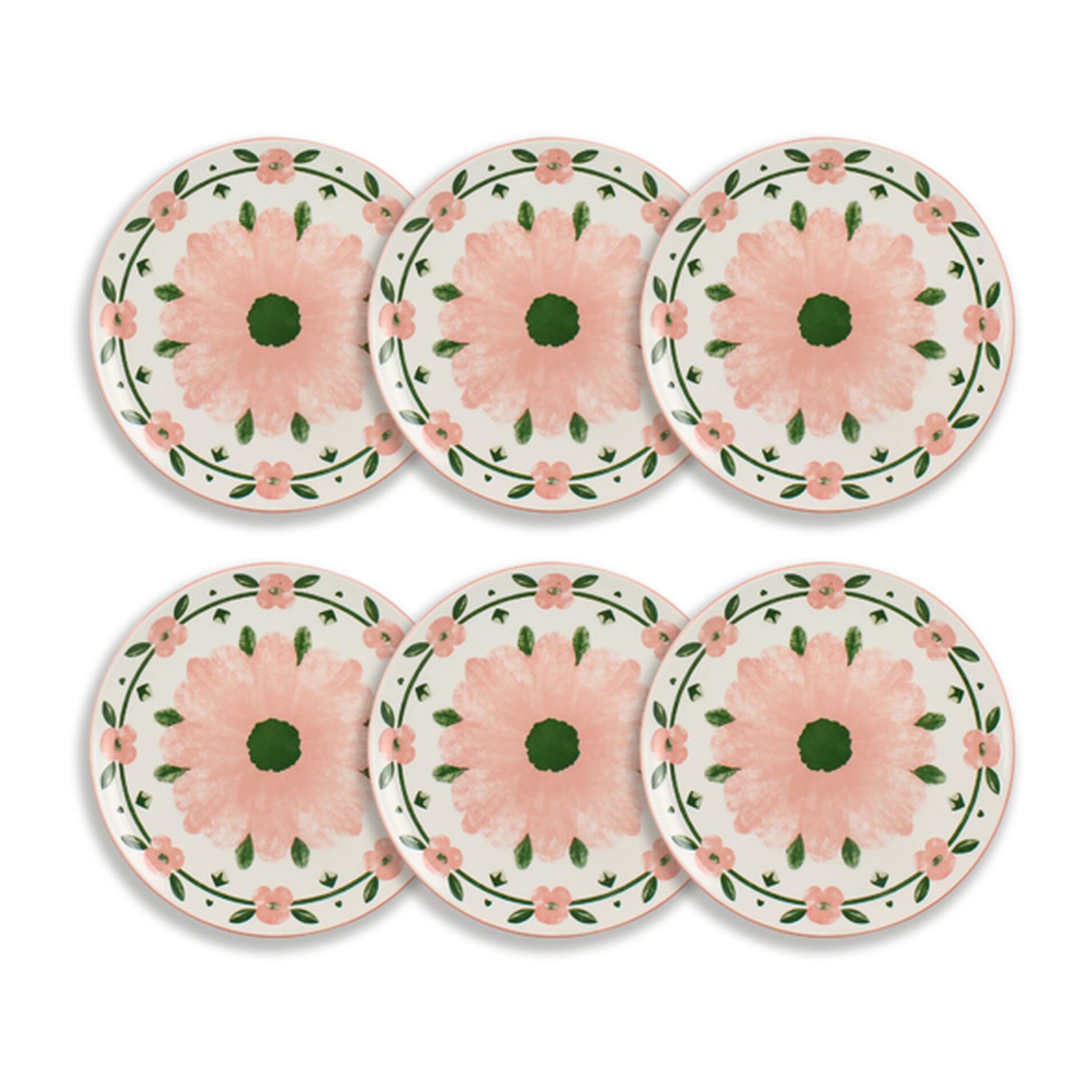 Lot de 6 assiettes plates 27cm en porcelaine blanc et rose floral PRIMAVERA